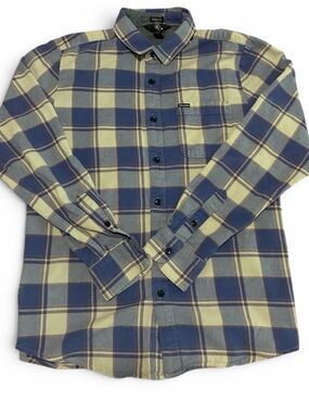 Volcom Men’s Blue and Cream Plaid Casual Button-Down Shirt